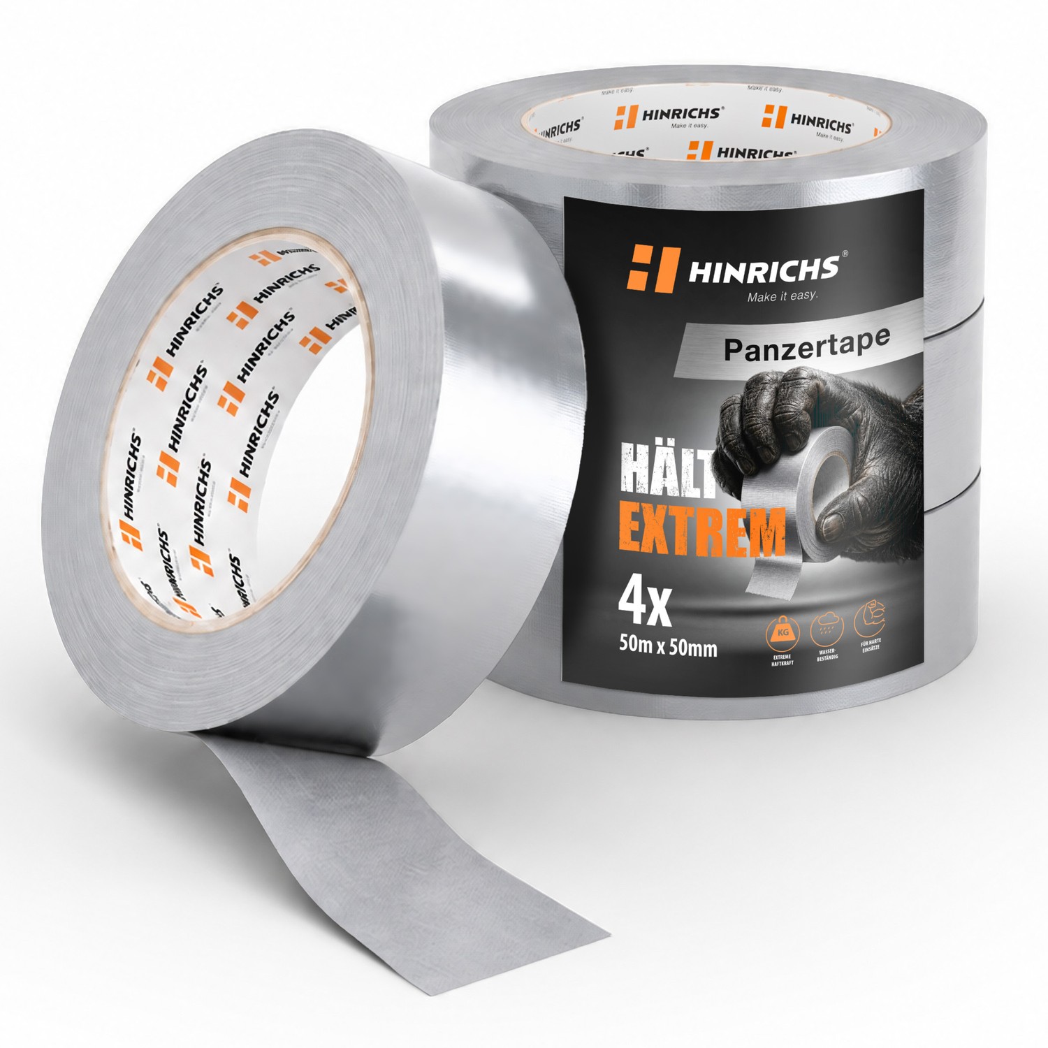 Panzertape Silber – 4 Rollen Power-Klebeband + Cuttermesser