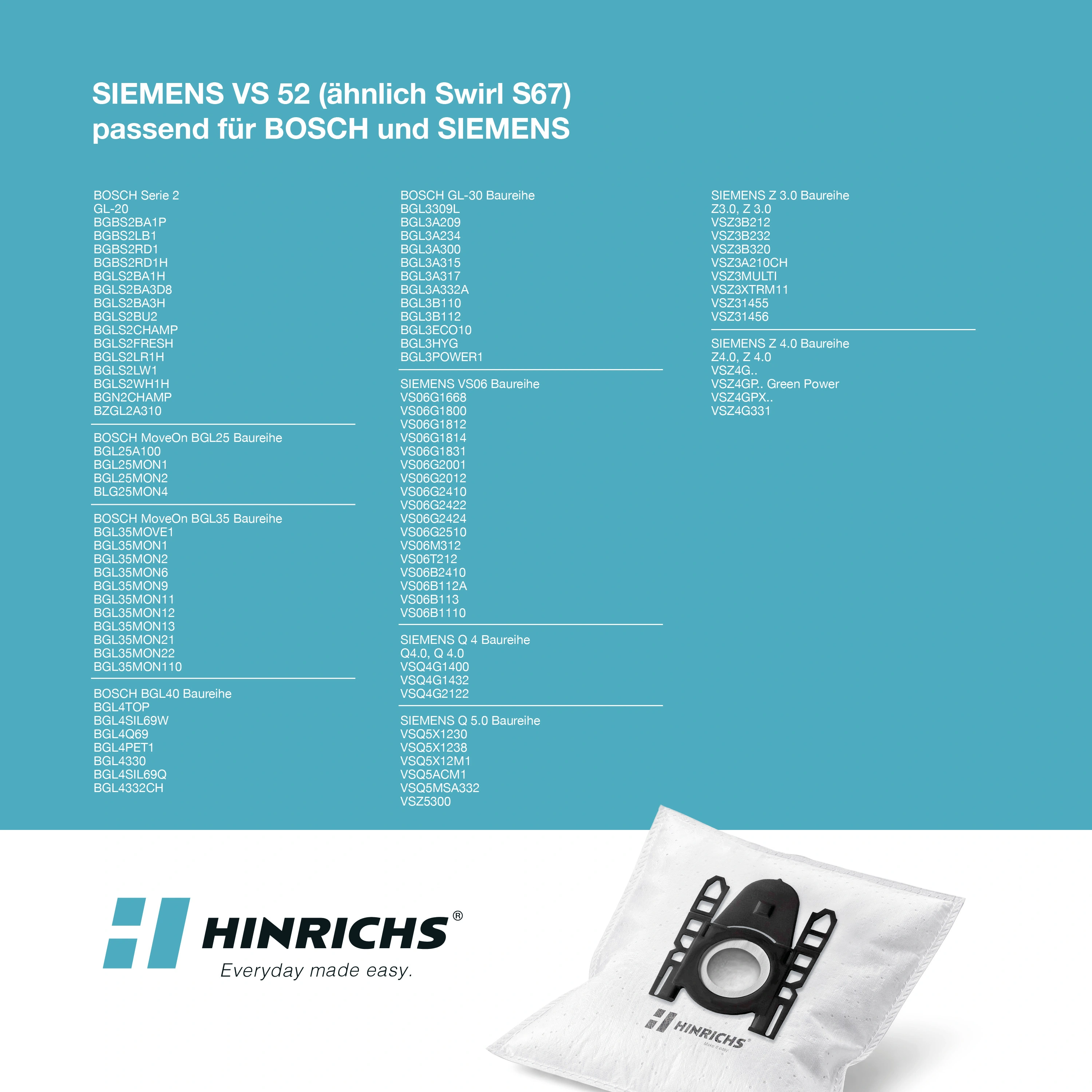 Staubsaugerbeutel Bosch & Siemens H03S 4er