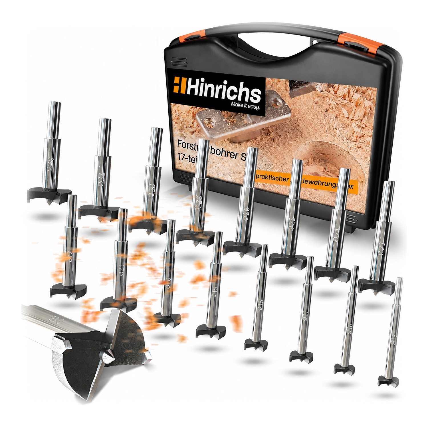 Forstnerbohrer Set 17-teilig im Koffer – 15 bis 40 mm