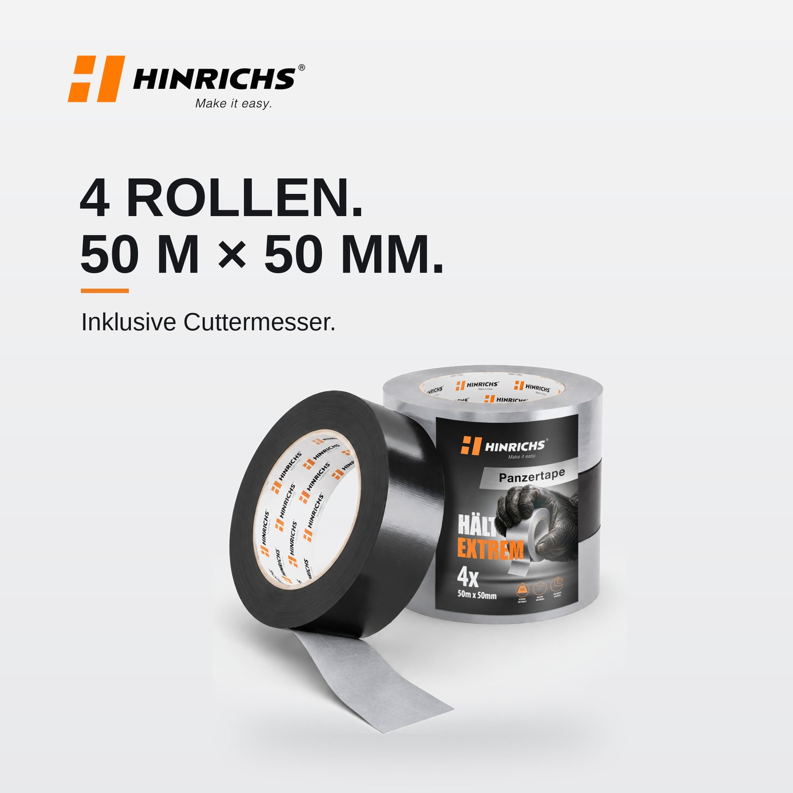 Panzertape Set Schwarz & Silber – 4 Rollen + Cuttermesser – Bild 2