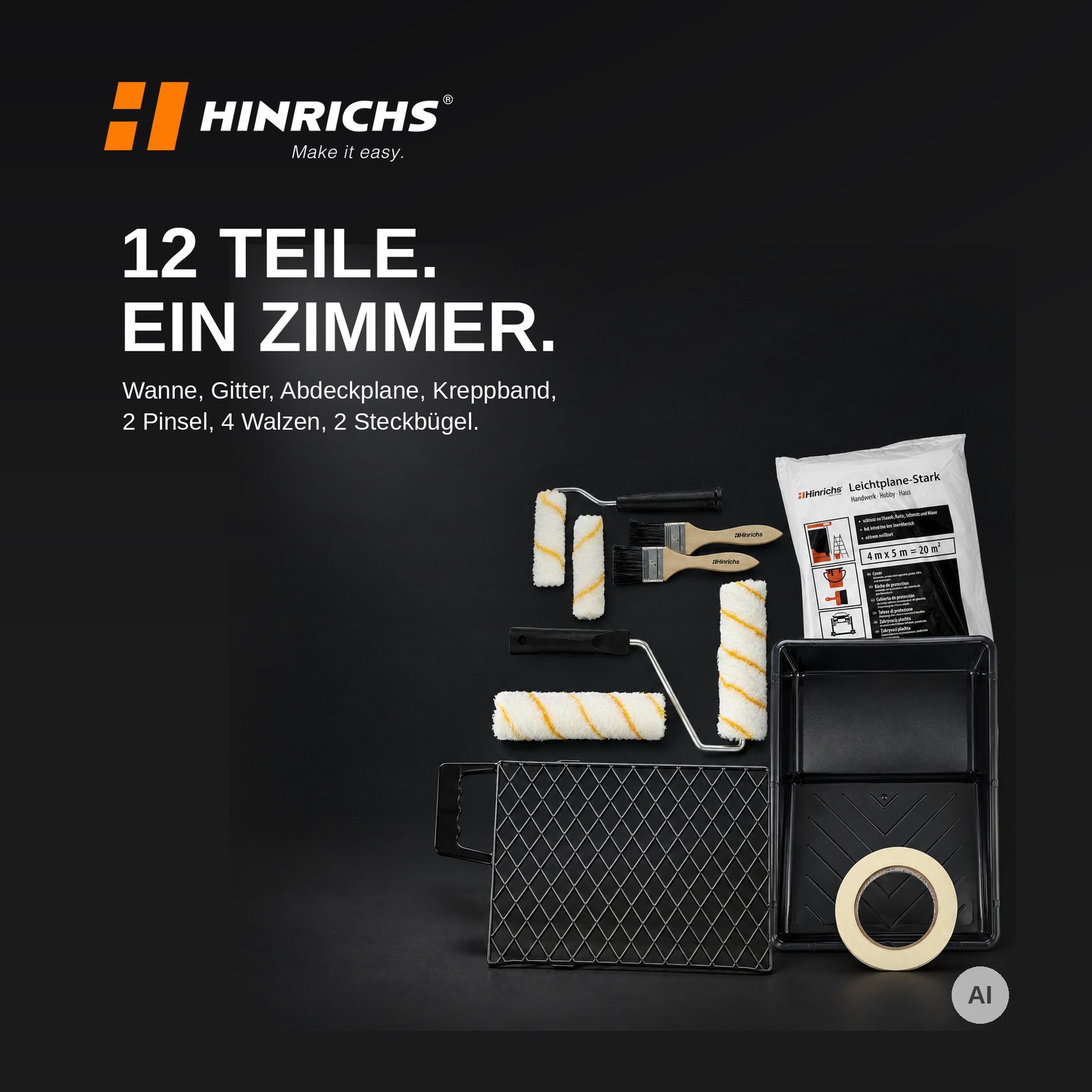 Malerset 12-teilig – Komplettset für Streich- & Renovierarbeiten – Bild 2
