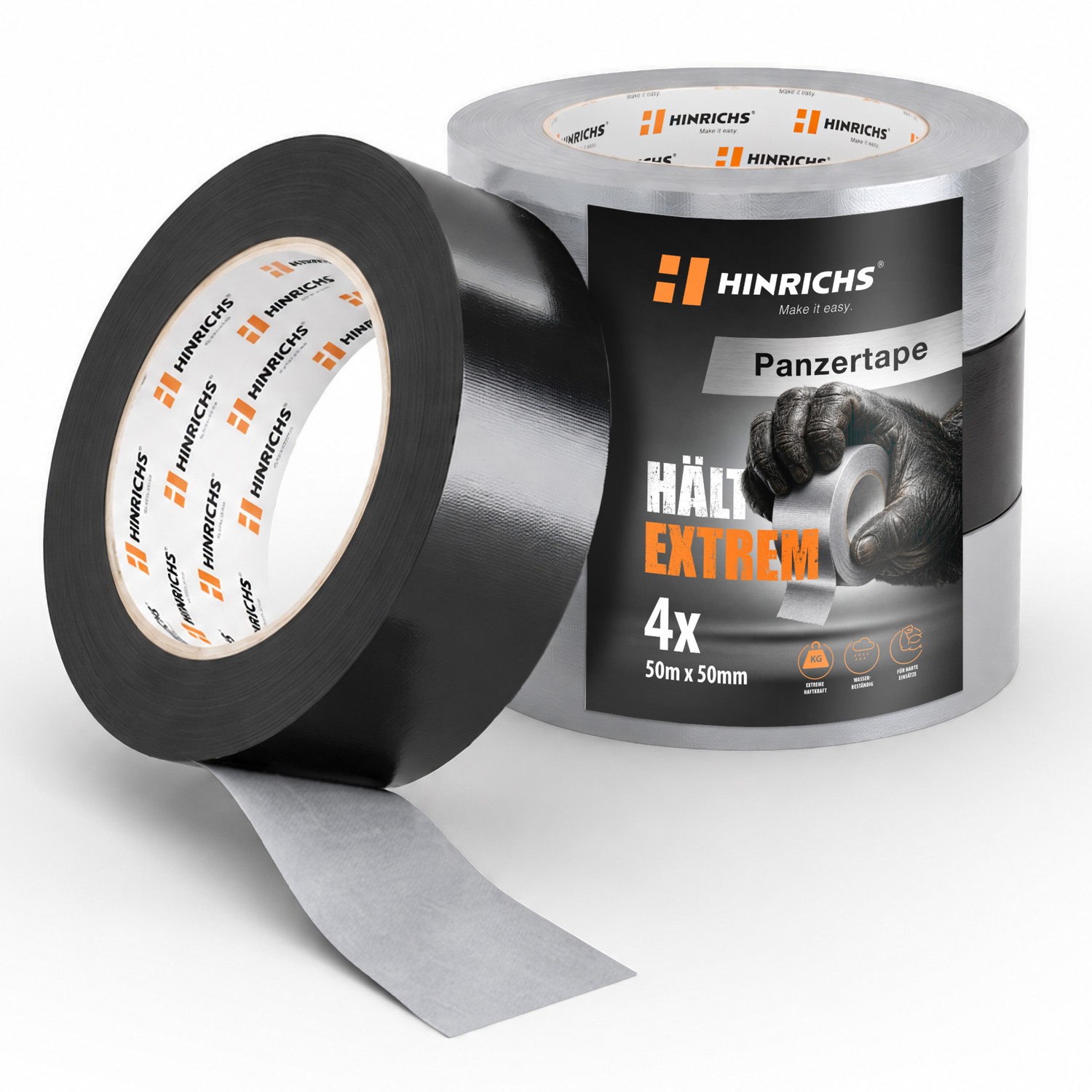 Panzertape Set Schwarz & Silber – 4 Rollen + Cuttermesser