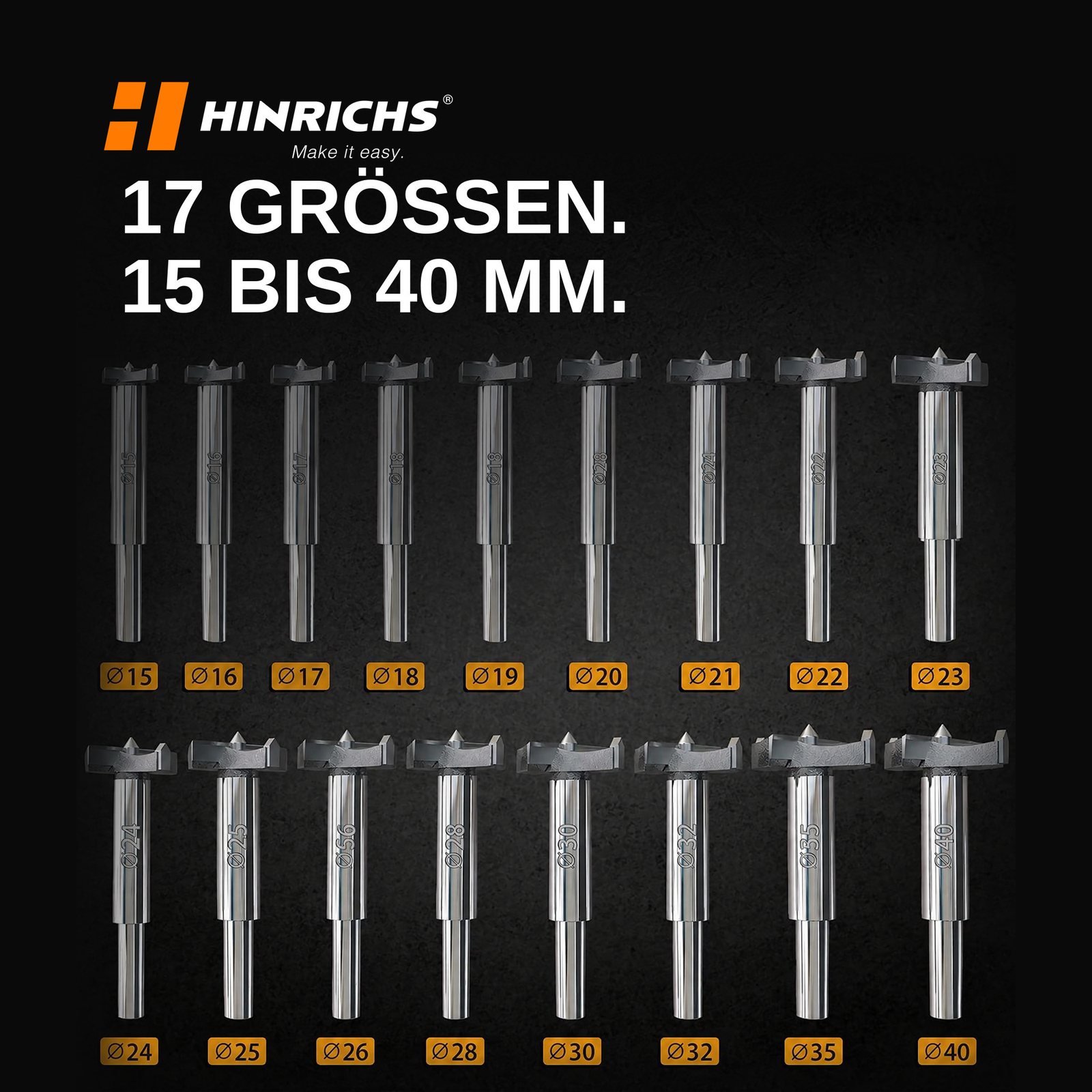 Forstnerbohrer Set 17-teilig im Koffer – 15 bis 40 mm – Bild 2