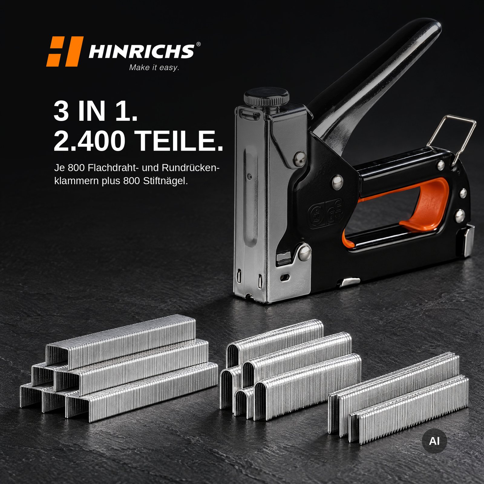 3-in-1 Handtacker Set mit Klammern, Nägeln & Cuttermesser – Bild 2