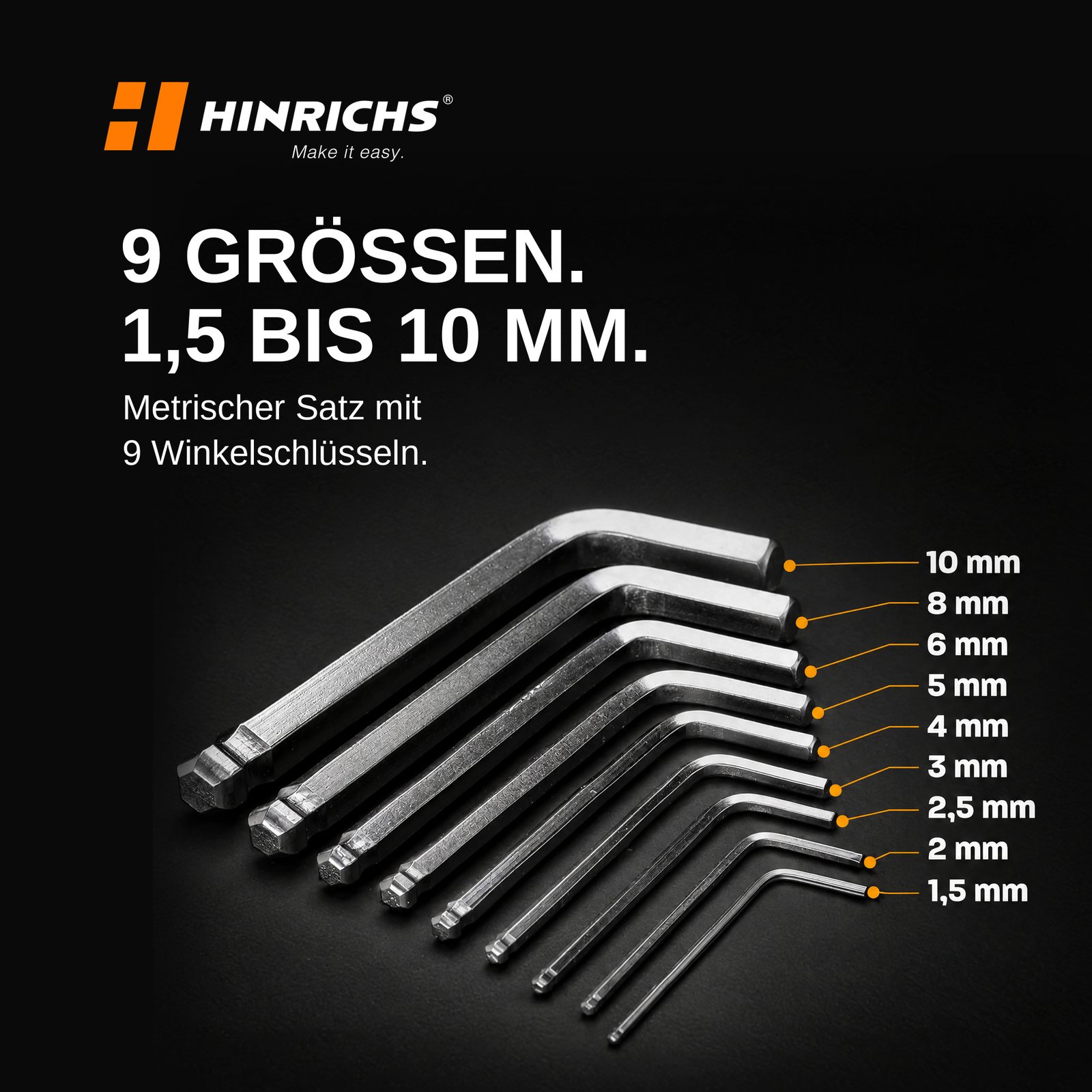 Sechskantschlüssel Set 9-teilig – mit Kugelkopf & Universalmesser – Bild 2