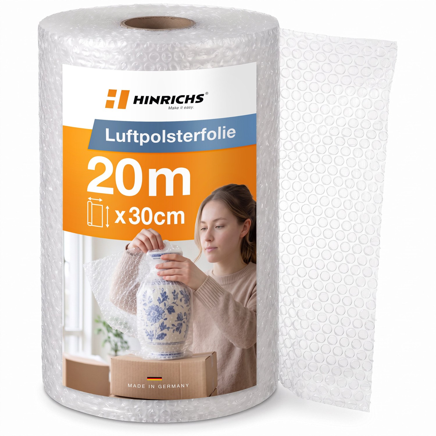 Luftpolsterfolie 20 m x 30 cm – perforiert & stoßdämpfend