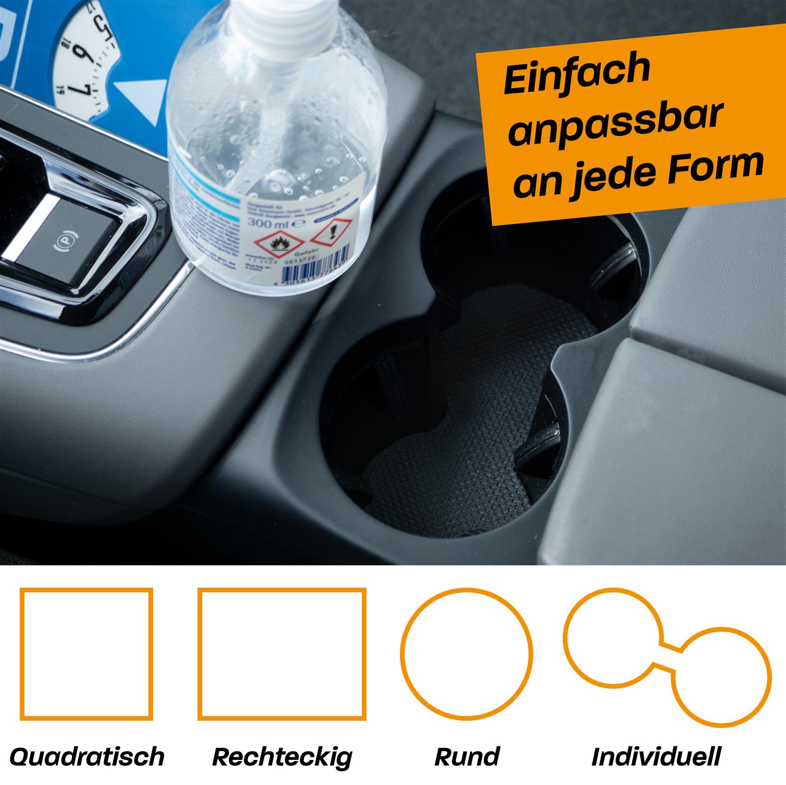 Schmutzfangmatte für Auto – Rutschfester, robuster Schutz für Kofferraum und Ladefläche Schmutzfangmatte im Kofferraum eines Autos ausgelegt, mit sichtbar aufgefangenen Verschmutzungen auf der Matte und sauberem Fahrzeugboden drumherum.