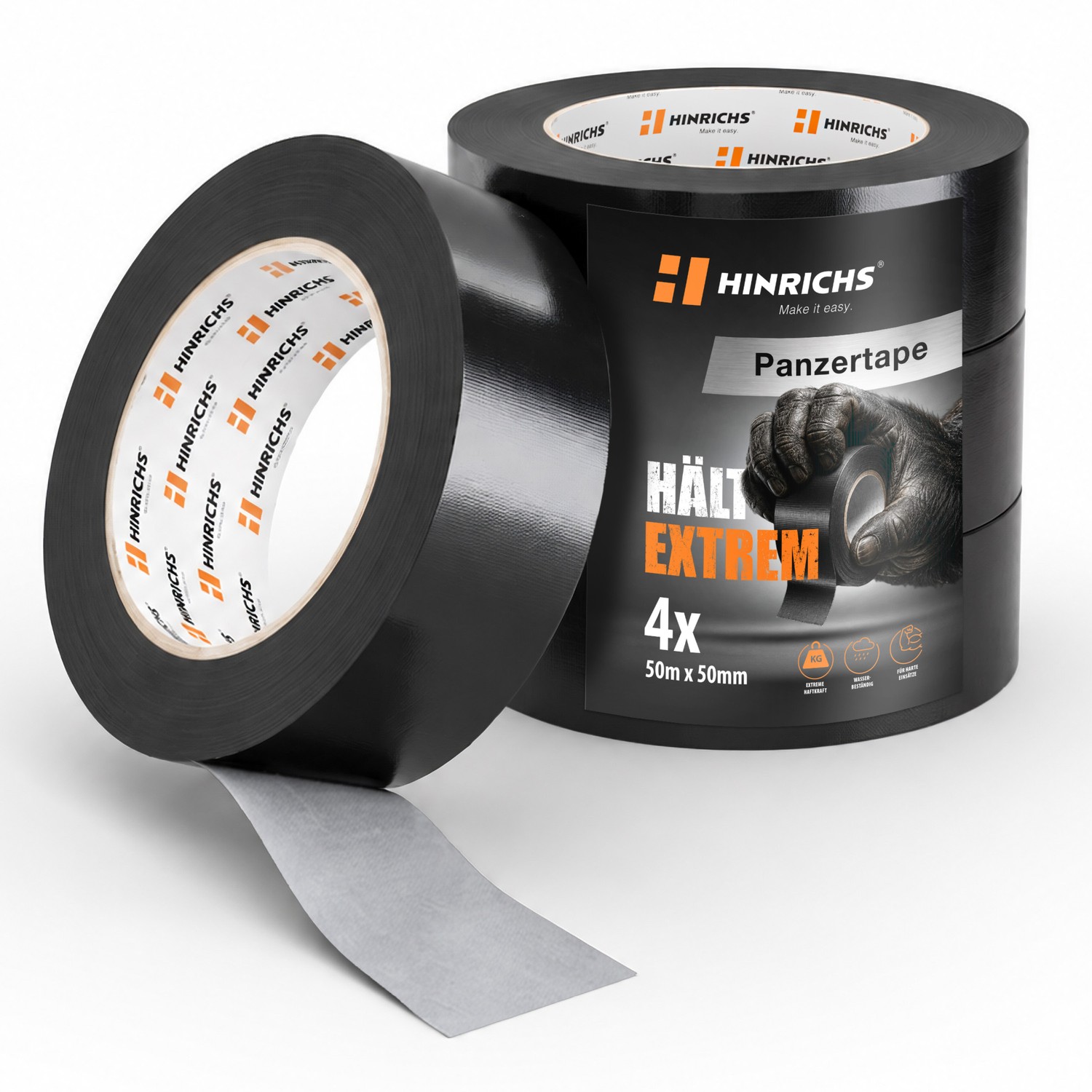 Panzertape Schwarz – 4 Rollen à 50 m inkl. Cuttermesser