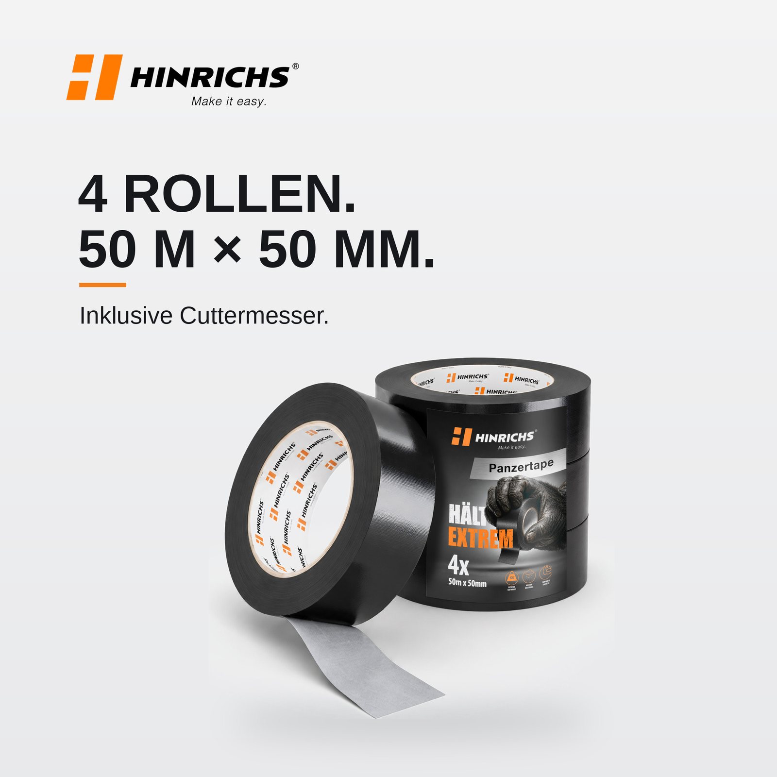 Panzertape Schwarz – 4 Rollen à 50 m inkl. Cuttermesser – Bild 2