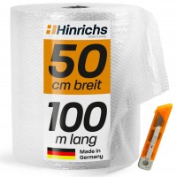 Hinrichs Luftpolsterfolie 100m x 50cm - Inkl. Cutter
