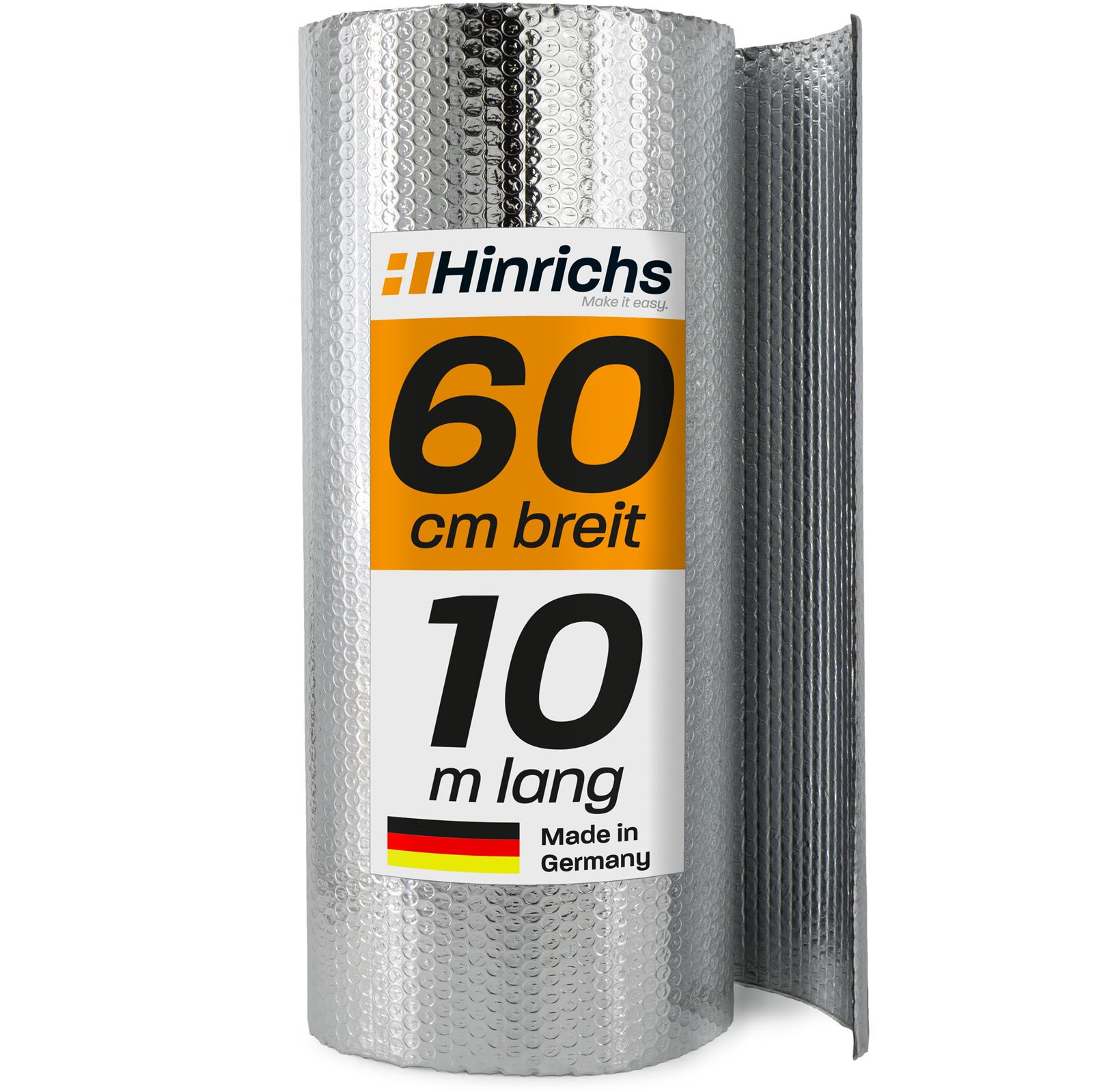 Hinrichs Isolierfolie pet-metallisiert 200my x 60cm x 10m, Luftpolsterfolie, Flächenschutz, Umziehen & Renovieren