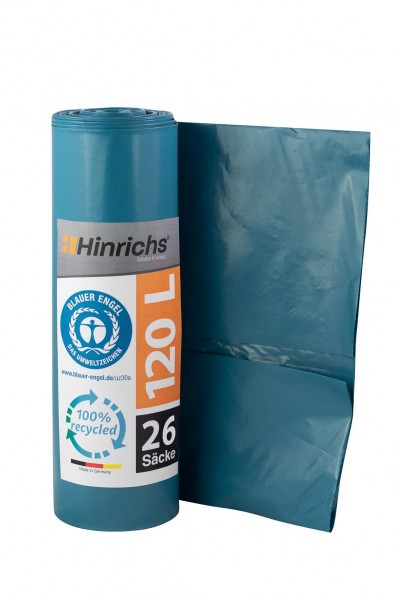 Hinrichs Müllsäcke blau 120L - Reißfest - 15er Rolle - 55 µ - 700x1100 mm - LDPE