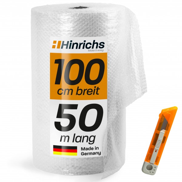 Hinrichs Luftpolsterfolie 50m x 100cm - Inkl. Cutter
