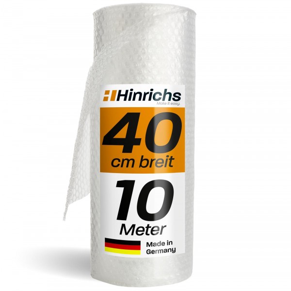 Hinrichs Luftpolsterfolie 40cm x 10m - 100% recyclingfähig - Bubble Wrap zum Verpacken