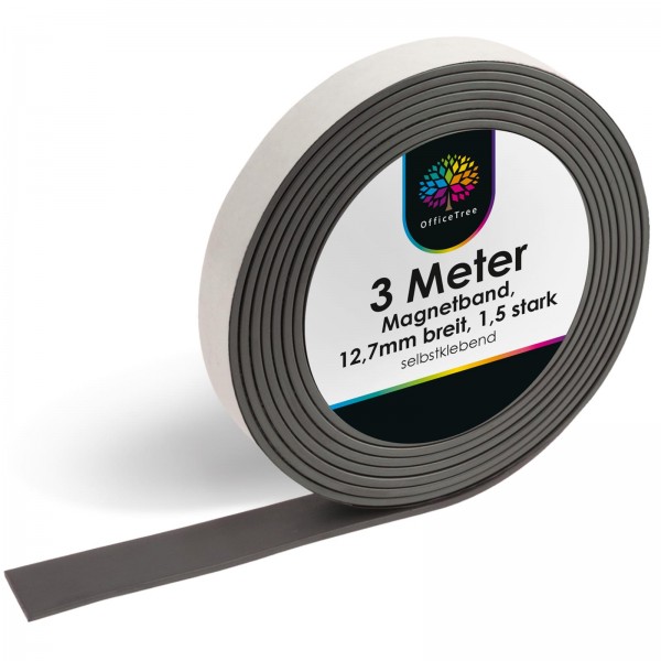 OfficeTree ® Magnetband - 3 m - selbstklebend für sichere Magnetisierung von Plakaten Fotos Papier -